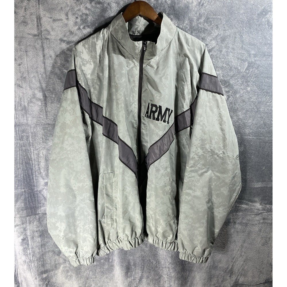 Skilcraft US Army Jacket Men XL Regular Gray Camo Mesh Nylon Zip Reflective JWOD
